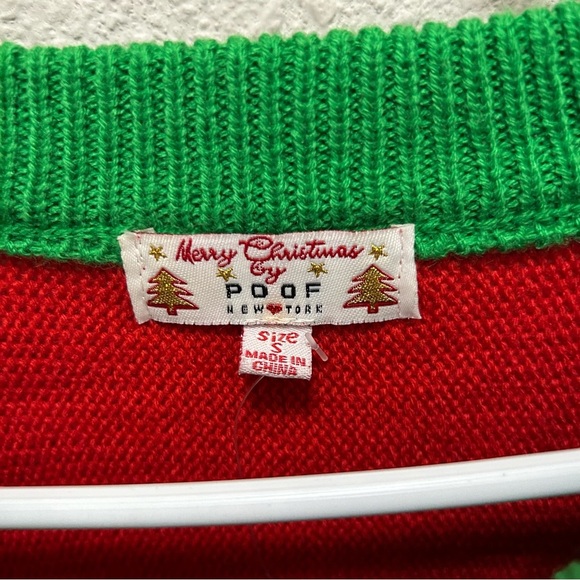Merry Christmas by Poof! Santa Cropped Christmas Sweater Small - Picture 2 of 5